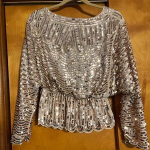 Endless Rose gold sequin poplin dress v back top Womens size Small